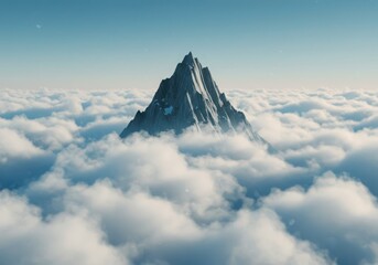 A majestic mountain peak rises above the clouds