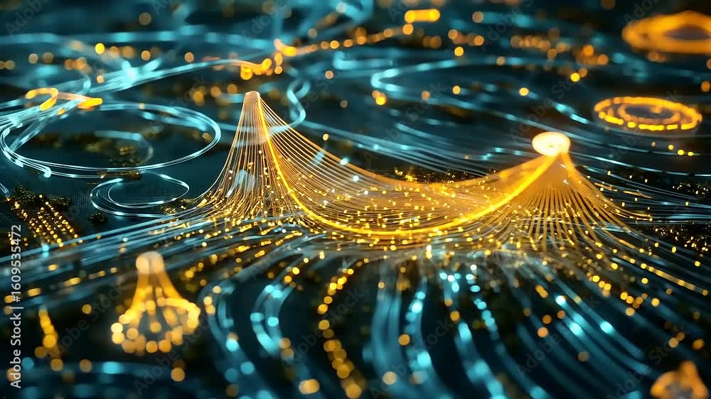 Aufkleber abstract digital landscape showcasing glowing lines and nodes representing data flow and connections