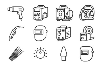Various welding tools: equipment icons and accessories for metalwork