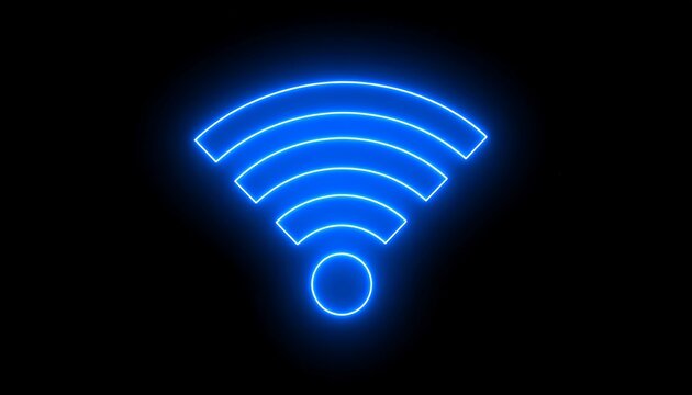 Neon blue wifi symbol on black background - Powered by Adobe