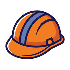 Orange Construction Hard Hat with Blue Stripe Vector Illustration