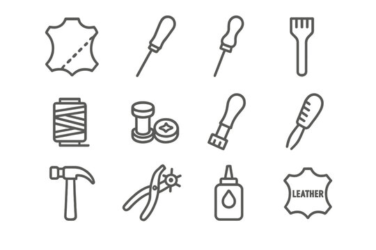 Leather craft tools icons on textured background