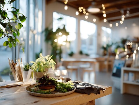 Vibrant vegan burger experience creative bistro food presentation indoor dining aesthetic view culinary delight