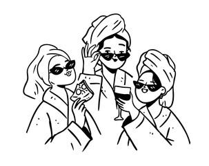 Bachelorette and bridesmaids clipart, girls night party hand drawn outline