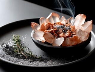 Elegant crystal geode dessert creation gourmet kitchen culinary art modern aesthetic close-up visual delight