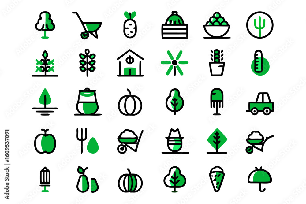 Poster a comprehensive collection of agricultural and farming related line art symbols perfect for digital 