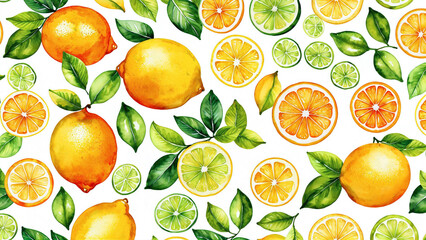 Fresh Citrus Fruits Seamless Watercolor Pattern