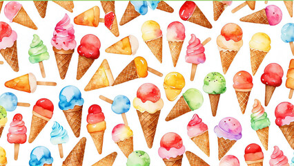 Colorful Ice Cream Cones and Popsicles Seamless Pattern