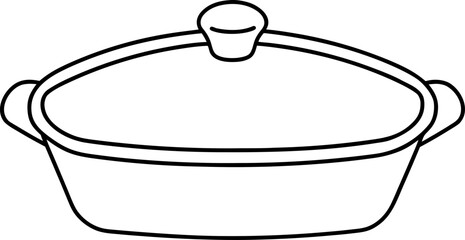 Casserole Dish Line Art Vector. Baking Pan Outline Illustration.