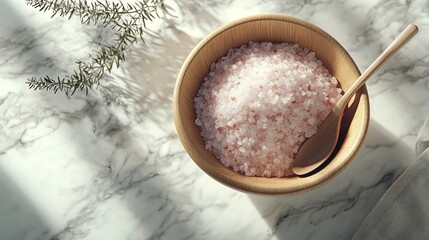 Pink Himalayan salt in wooden bowl