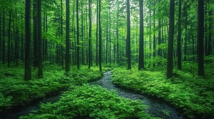 Obraz premium Forest stream surrounded by lush greenery
