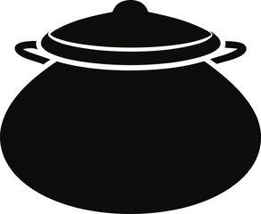 Traditional Clay Pot Glyph. Black and White Cookware Symbol.