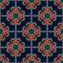 Abstract seamless color full traditional geometric circle bandhani paisley fabric effect ajrakh print bunch pattern  background design