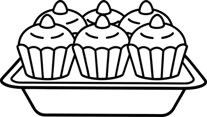 Muffin Tin Outline Icon. Bakeware Vector Line Art.