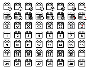 Calendar Icons Set - Date, Reminder, Events and Notifications. Minimal And Functional UI Style