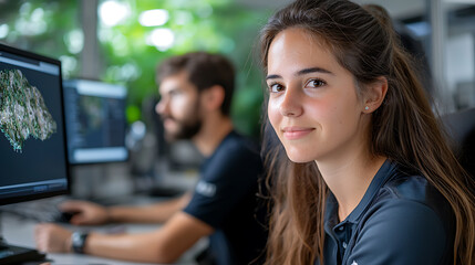 Creative innovation in technology young professionals collaborating in a modern workspace