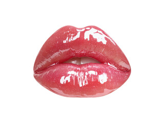 Shiny glossy red lips with subtle sparkle image, Isolated, Transparent Png