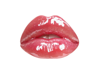 Shiny glossy red lips with subtle sparkle image, Isolated, Transparent Png
