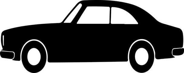 A black silhouette of a vintage car isolated on a white background