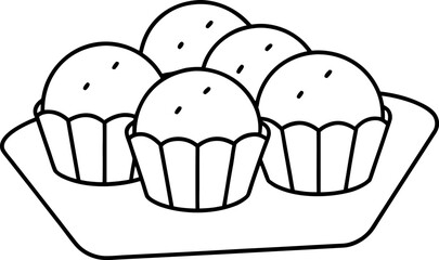 Muffin Tray Line Art. Bakeware Pan Outline Vector Illustration.