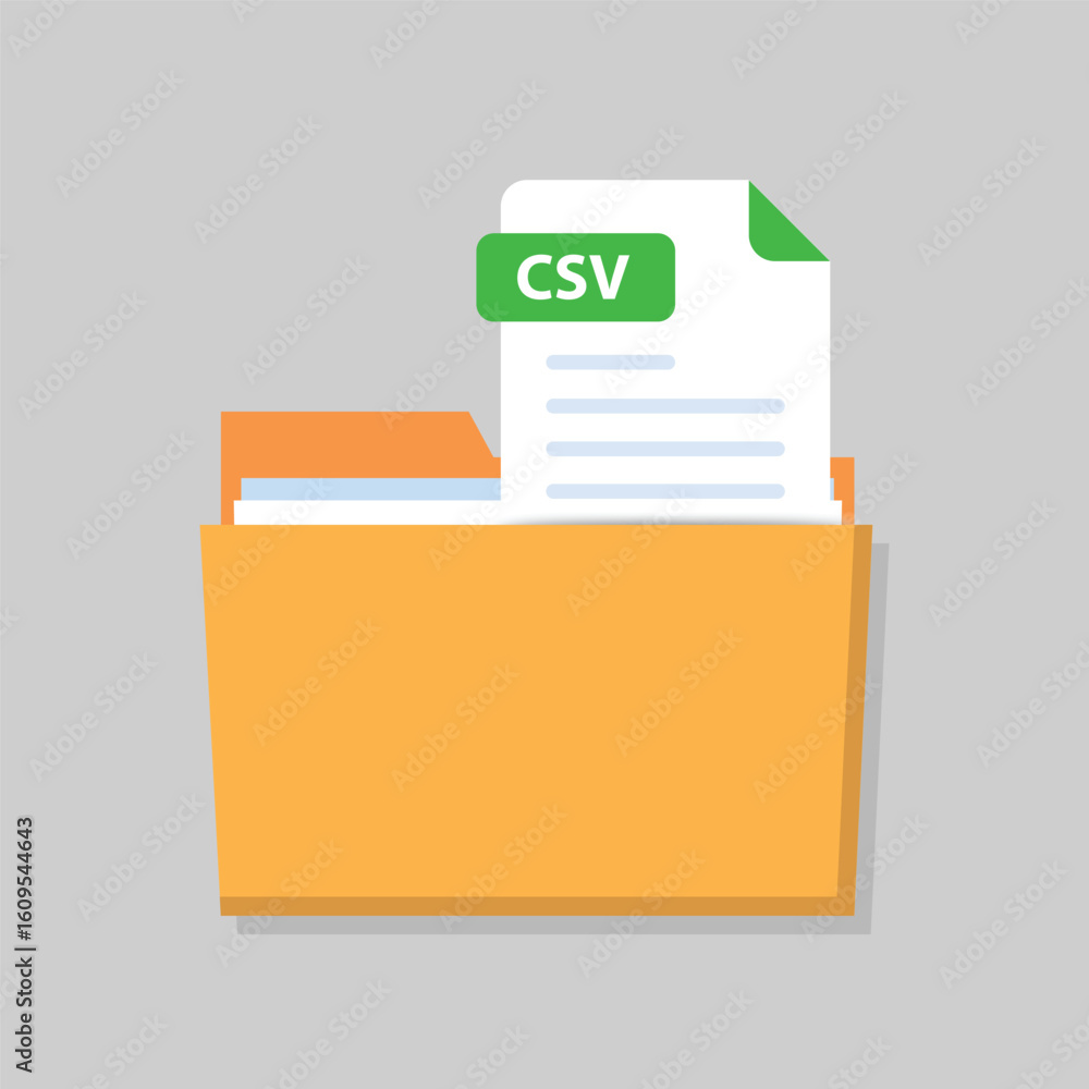 Fototapete open folder icon with csv file inside. folder with documents on a isolated background.
