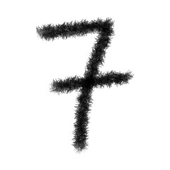 Hairy Black Number 7 PNG, Fluffy Furry Font Character Isolated Clipart