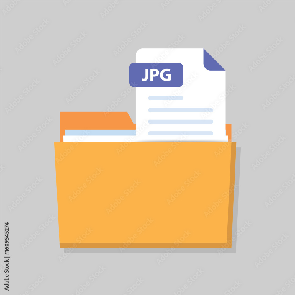 Poster open folder icon with jpg file inside. folder with documents on a isolated background.
