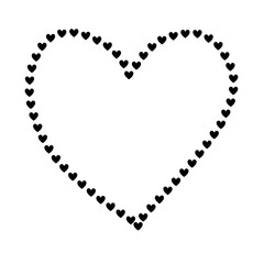 Black Heart Outline Made of Tiny Hearts, Heart Doodle Icon, Decorative Love Heart Design, Isolated on Transparent Background