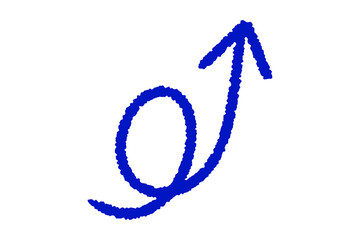 Arrow drawn with blue marker isolated on white background, Arrow icon doodle
