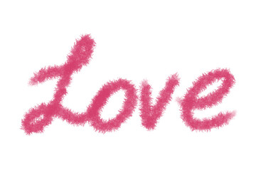 Pink Love handdrawn lettering, handwritten word love in fur brush, Love Typography png isolated on transparent background