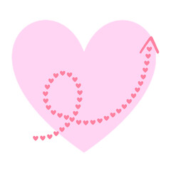 Hand Drawn Arrow on Pink Heart, Doodle Style, Isolated on Transparent Background..