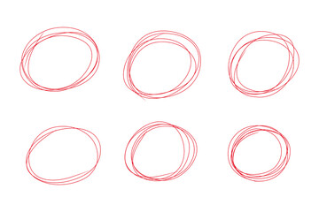 Red Marker Circles and Ovals, Hand Drawn Highlight Shapes PNG Collection on Transparent Background..