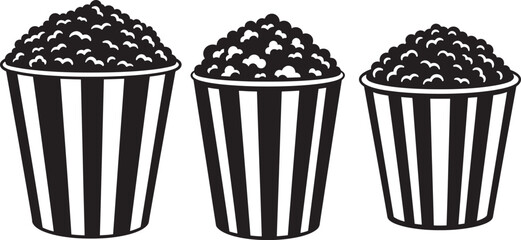 Three striped popcorn containers silhouette