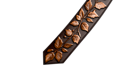 Elegant leather tie with leaf design on clear background