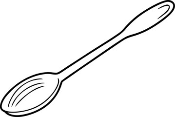 Wooden Spoon Line Art. Traditional Cooking Utensil Outline.