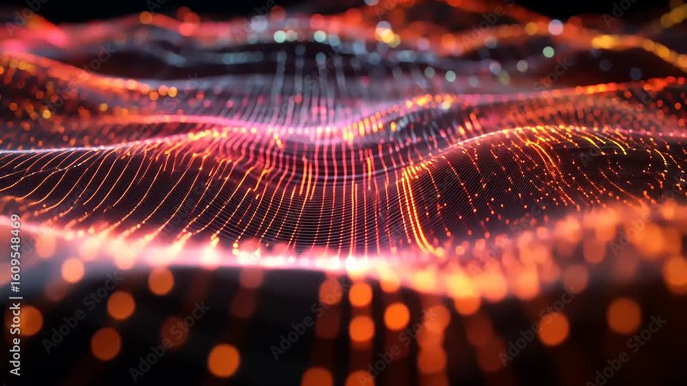 Aufkleber abstract visualization of flowing digital waves with glowing particles creating a vibrant atmosphere
