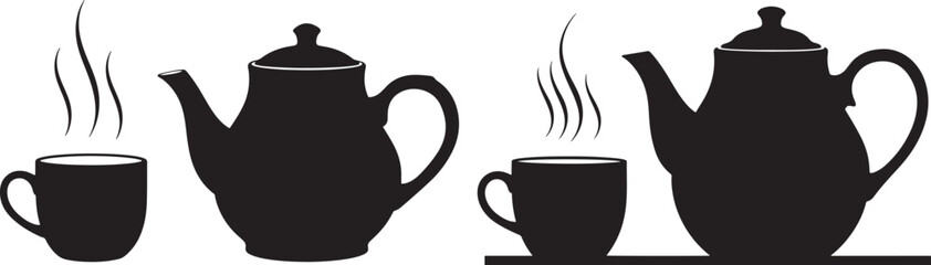 Two coffee pots and mugs silhouette