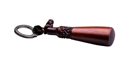 Decorative vintage keychain with ornate wooden handle design