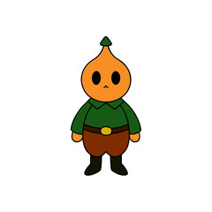 Cute cartoon onion character wearing green shirt and brown pants