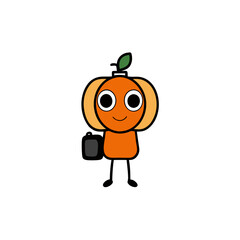 Obraz premium Cute cartoon pumpkin character holding a briefcase