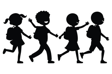 Happy School Kids Silhouette Walking with Backpacks