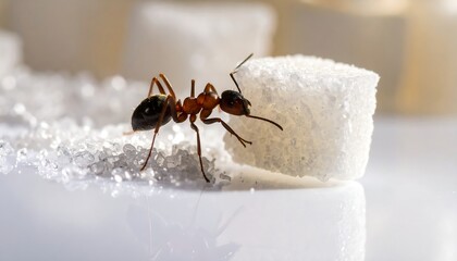Ant carrying sugar cube