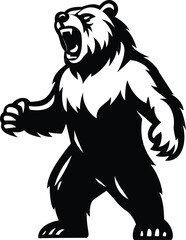 Obraz premium Standing Grizzly Bear Mascot – Full Body Roaring Vector for Team Logo or Branding