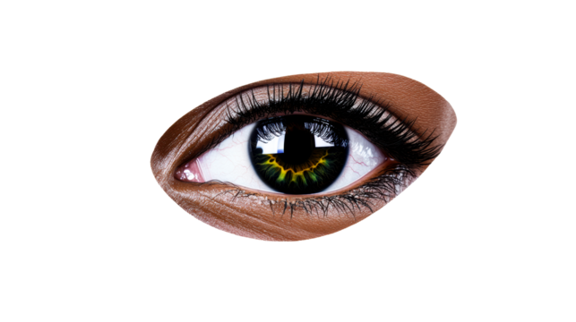 Close up view of a striking human eye with detailed colors