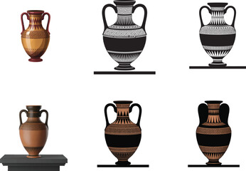 Ancient greek amphorae pottery vessels vector