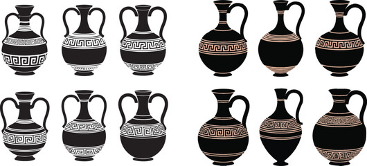 Ancient Greek pottery amphorae and jugs vector