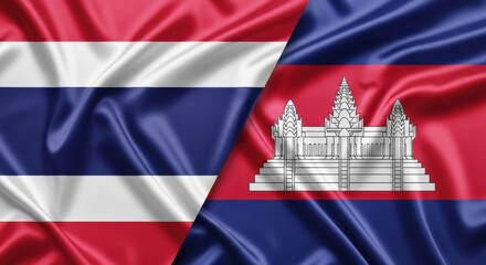 Silken reflections showcasing the flags of Thailand and Cambodia in close proximity