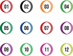 Colorful gradient round shape bullet point set from one to twelve