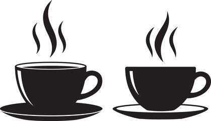 Two steaming coffee cups silhouette
