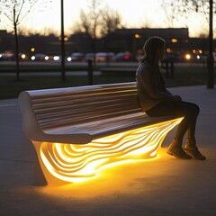 A smart bench that lights up warmly when someone sits down, combining comfort with interactive technology.
